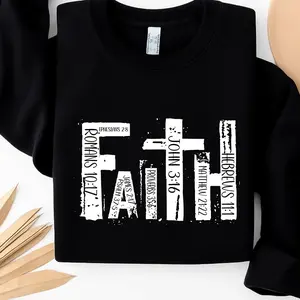 Christian Faith Cross Bible Verse T-Shirt for Men Women, Jesus Scripture Romans 10:17 John 3:16 Hebrews 11:1 Matthew 7:24 Religious Graphic Tee