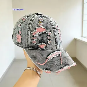 Men’s Vintage Retro Washed Ripped Denim Baseball Cap - Sports & Outdoor Sun Protection Hat, Casual Essential for Daily Commute, Hiking