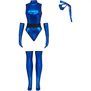 Mortal MK Kitana Cosplay Costume Female Sexy Blue Jumpsuit Kombat Suit with Mask Ninja Fighter Outfit
