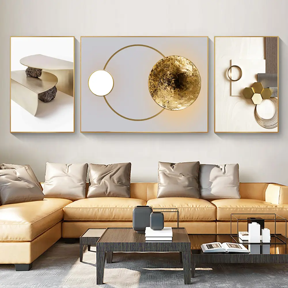Homary 3-Piece Rectangle Aluminium-Framed Modern Abstract Design Canvas Painting Set - Home Decor, Living Room Decor, Ideal Gift Item,dorm essentials