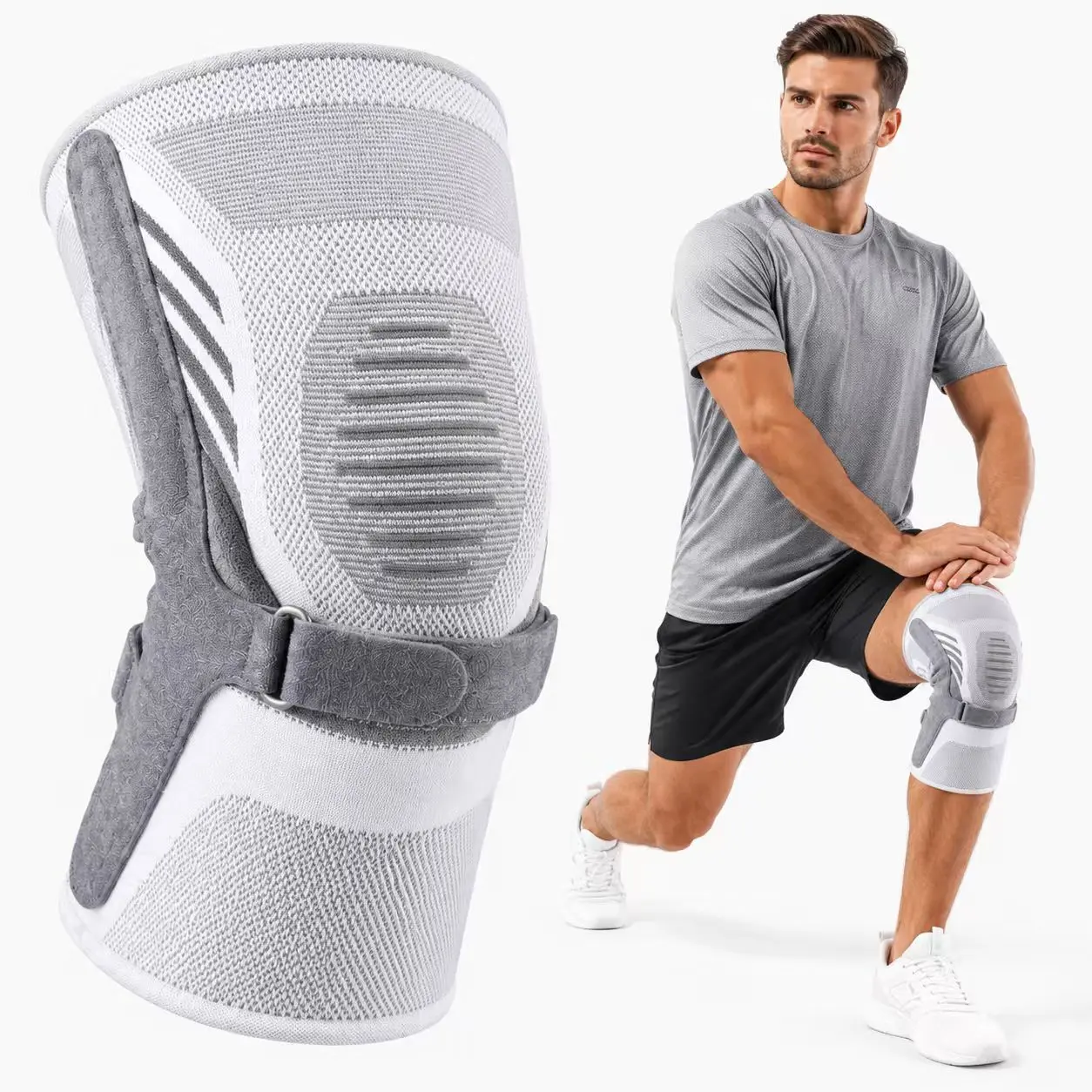 Knee Brace with Strap & Side Stabilizers, Compression Sleeve for Knee Support & Stability, Durable Nylon-Blend Sports Knee Brace, Patellar Knee Stabilizer for Gym, Running, Walking
