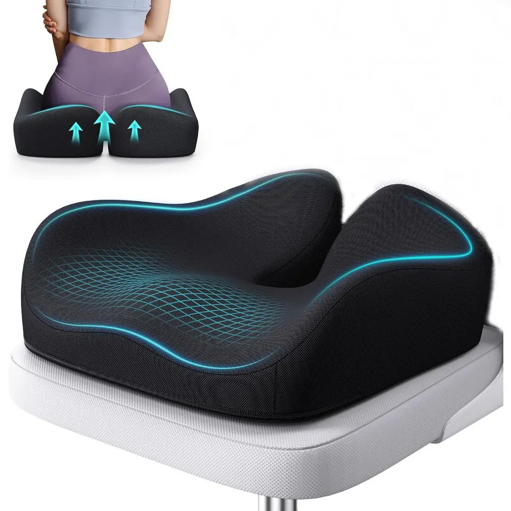 Memory Foam Seat Cushions for Office Chairs,Pressure Relief Seat Cushion for Tailbone Relief, Sciatica & Back, Ergonomic Office Chair Cushion for Long Sitting (Black)