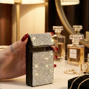 Luxury Crystal Embedded Ultra-Thin Cigarette Case, Holds 20 Slim Cigs, Portable, Ideal for Parties, Weddings, Elegant Gift for Women