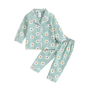 2-Piece Button-Up Pajamas for Girl Boy Long Sleeve Cotton Pajamas Set Toddlers Pjs Sleepwear Loungewear