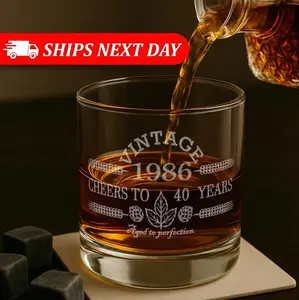 Vintage 1986 40th Birthday Whiskey Glass - Aged to Perfection - Personalized 40th Birthday Gift for Men & Women