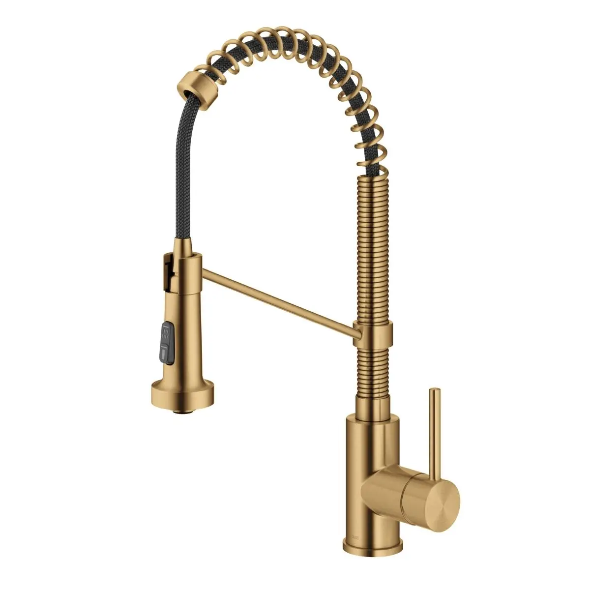 212 MAIN Kraus KPF-1610BB 18 in. Bolden Commercial-Style Pre-Assembled Metal Pull-Down Single-Handle High-Arc Kitchen Faucet, Brushed Brass, Faucet Aerator, Open Coil Tap, 90-Degree Forward Rotation, 10 lbs