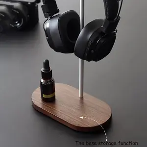 MLYWOODSHELL Headphone Stand - Nature Walnut Wooden & Aluminum Headset Hanger with Solid Wooden Base, Artful Functional Design for All Headsets, Gaming & Desktop Use, Headphone Storage, Sleek Headset Holder, Natural Wood Finish