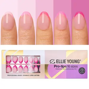 ELLIE YOUNG PRO-TIPS Extra Short Oval Pink Pastel French Tips, 160pc Press-On Nails Kit – 16 Sizes, Matte Gel Acrylic Look, Soft Gel DIY Extensions, Matte False Nails