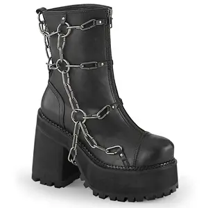 Demonia Assault-66 Women's Platform Ankle Boots with Metal Cage Chain Detailing