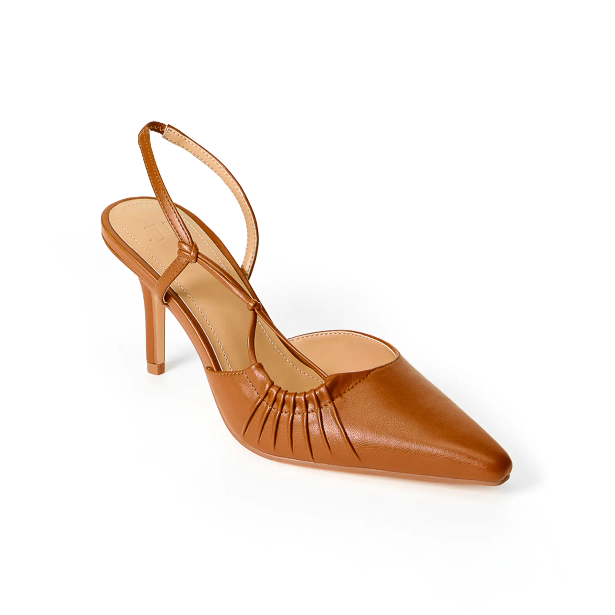 JUSTFAB Women's Pointed Toe Stiletto Heel Pumps, Elegant Pleated Nappa PU Footwear with 3.25" Heel & Adjustable Slingback, Exquisite Heels, Shoe