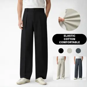 Men’s Double-Pleated Drapey Wide-Leg Dress Pants — Versatile Straight-Cut Long Trousers for Commuting and Casual Wear