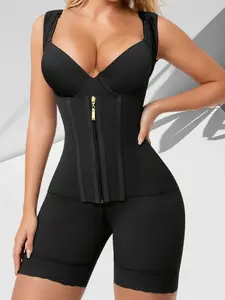 1 Count Women's Butt Lifting And Tummy Control Body Shaper, Compression Smooth Lace Zipper Shapewear, Fajas, Triple Row Hook Eye Closure Bodysuit, Tight Fitting Jumpsuit, Colombian Shapewear, Suitable For Training, Yoga, Classic Daily Wear