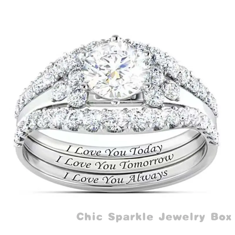 Zircon fashion three-piece ring I love you English letter ring for women and men suitable for party jewelry  shop  back  to  school  campaign