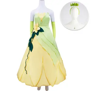 Women‘s Princess Tiana Elegant Green Dress Halloween Costume