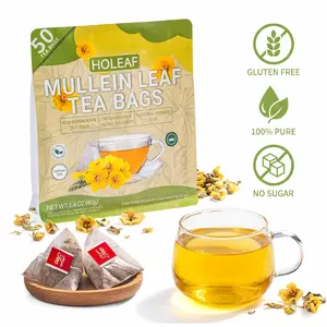 HoLeaf Mullein Leaf Tea, 50 Individually Wrapped Tea Bags, 100% Pure Natural Herbal Tea, Caffeine Free, Eco-Friendly Foil Sealed, No Additives, Smooth Herbal Flavor Supports Digestion, Quick-Brew Respiratory Wellness Tea