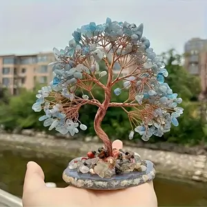 1 piece of natural crystal tree ornament, blue crystal, lucky crystal tree, agate base, for home, living room, office, lucky decoration, Spiritual Decor emotional support gift
