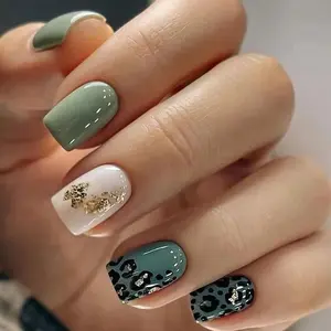 US-NAIL - 24 PCs Short French Minimalist Leopard Print Nails with 1 Jelly and 1 Nail File