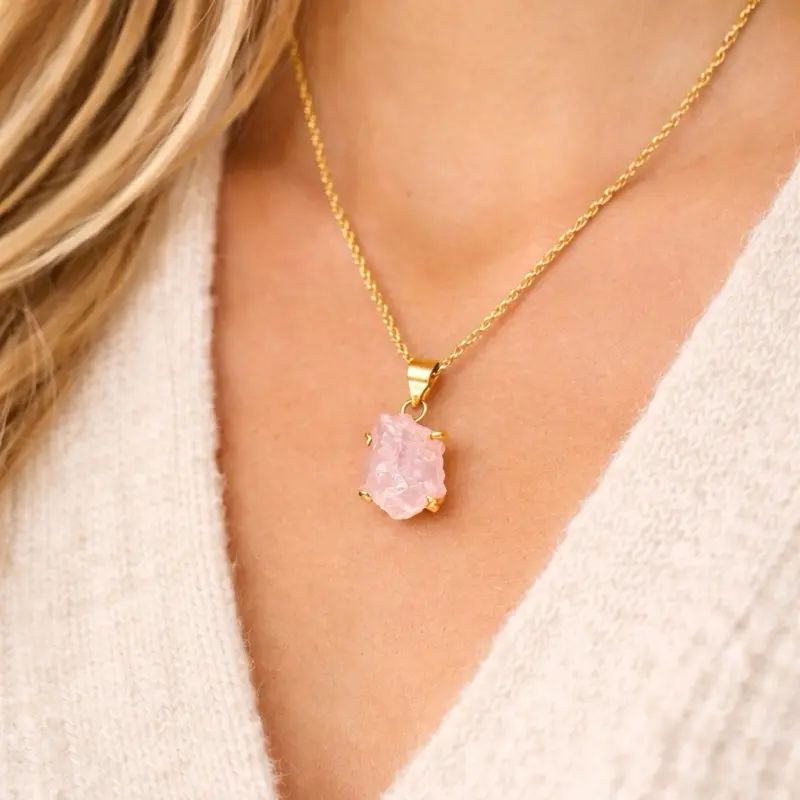 Rose Quartz Necklace (Gold Plated over 925 Sterling Silver)