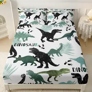 3-Piece Dinosaur Bedding Set, Includes Flat Sheet and Pillowcases, Modern Design for Bedroom Decor, Comfortable and Stylish Bed Linen, Bed Sheet Sets