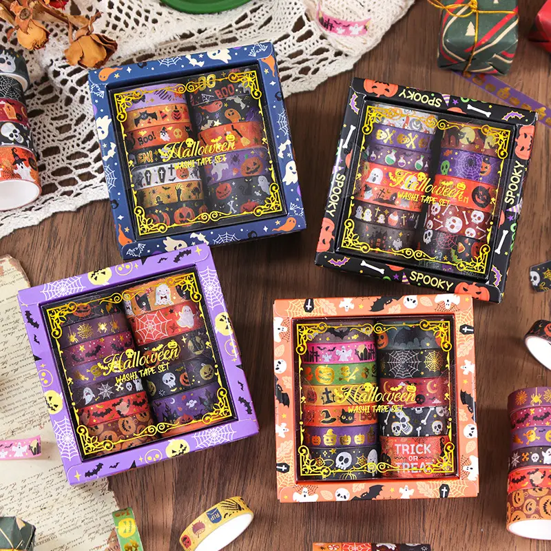Halloween Decorative Tape Set, 12 Pack Washi Tape Rolls for Scrapbook, Planner, Gift Wrapping & Craft Supplies