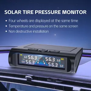 Tire Pressure Monitoring System - M12-3 Tire Pressure Monitor System (0-87 PSI) with Solar Charge, 6 Alarm Modes, Auto Sleep Mode, LCD Display, RV TPMS with 4 Sensors, Easy to Install, Car Accessories