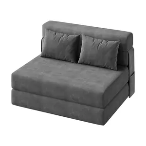 Garvee 4-in-1 Convertible Sofa Bed and Folding Chair – Dark Gray Two-Seater Sofa with Pillow, Floor Lounge for Living Room, Bedroom, or Guest Room