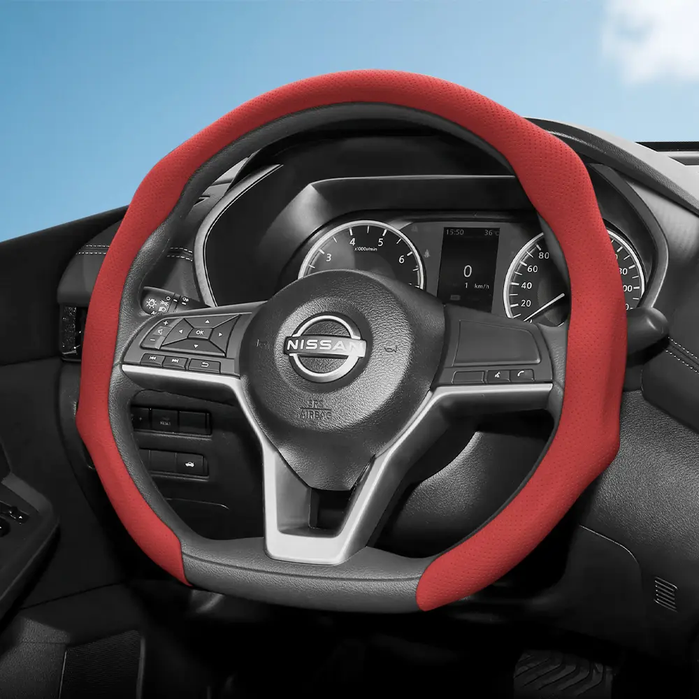 For Nissan NAPPA Perforated Leather Steering Wheel Cover Anti-slip Breathable Quick-install Design All-season For Rogue/X-Trail/Kicks/Qashqai/Sentra/Almera/Versa/Sunny/Altima/Navara/Frontier/Pathfinder/Juke/Magnite/Ariya/Leaf/Murano/Armada, Automotive