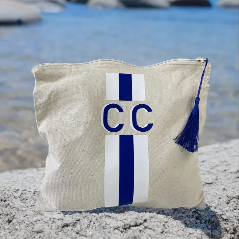 Personalized Large Canvas Pouch Striped