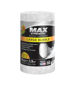 Duck Max Strength Bubble Cushioning Wrap for Moving & Shipping, 15 FT, Large Bubble Packing Wrap for Heavy Duty Protection Packaging Boxes, Clear Bubble Roll Moving Supplies, Perforated Every 12 IN