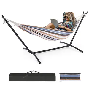 Premium Double 2-Person Hammock - Versatile Indoor/Outdoor Use with Space-Saving Steel Stand, Convenient Carry Bag, and 500 lbs Weight Capacity - Perfect for Garden, Camping, and Beach Relaxation