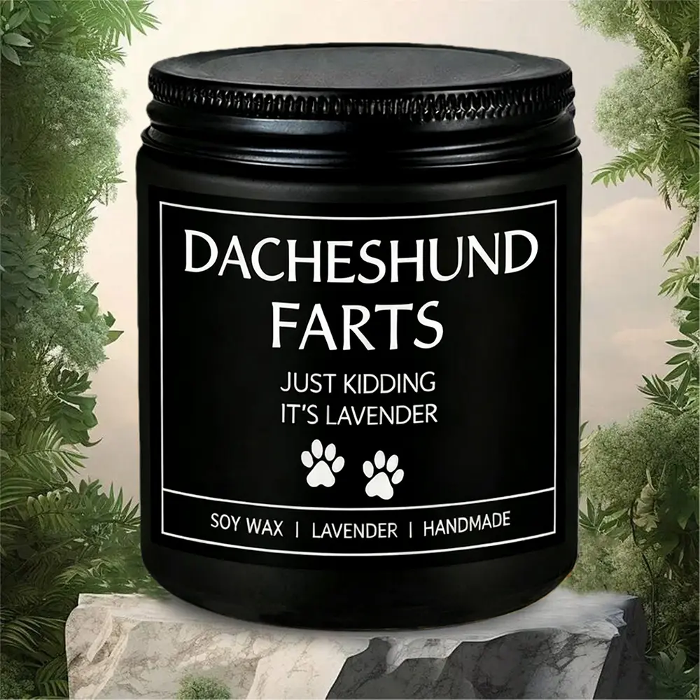 1pc Lavender Scented Soy Wax Candle in Jar, Scented Candles - Dachshund-Themed Gift for Women with Paw Prints, 'Just Kidding' Text, Long-Lasting 40-50 Hour Burn Time, Home Decor for Dog Lovers, Playful Packaging, Durable Container