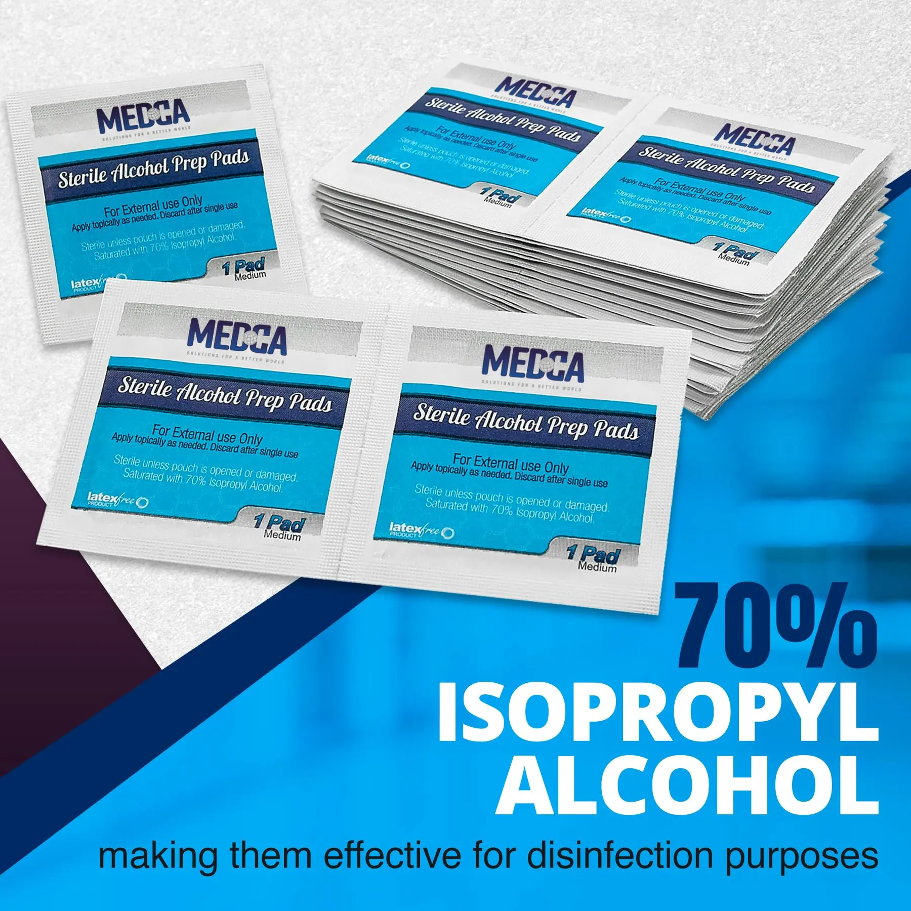 Alcohol Prep Pads - Saturated 70% Isopropyl Alcohol Wipes, Individually Wrapped Moistened Swab Pad, 2-Ply Cotton Daily Care Cleanse Remover Skin Healthcare Aid
