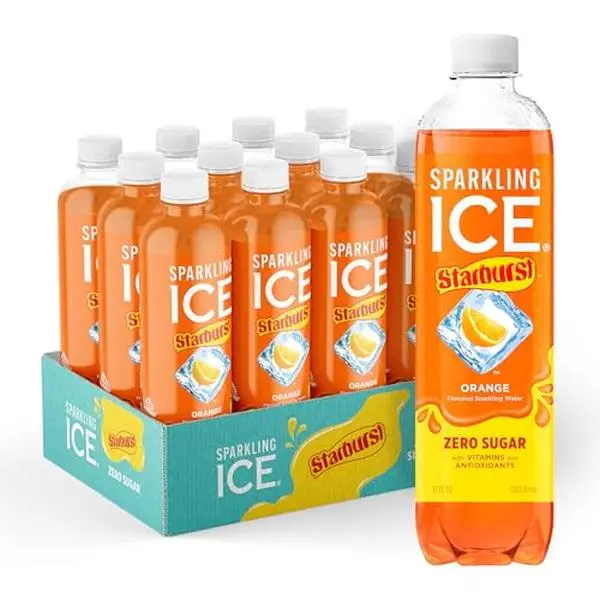 Sparkling Ice STARBURST Orange, Zero Sugar Flavored Sparkling Water, with Vitamins and Antioxidants, Low Calorie Beverage, 17 fl oz Bottles (Pack of 12).