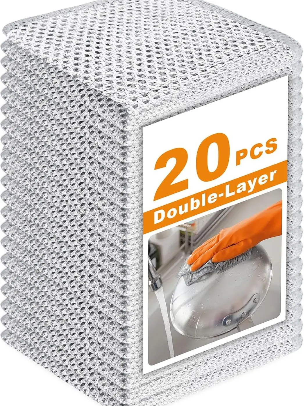 20-Count Multipurpose Non-Scratch Wire Dishcloth Pack, Double-Layer Reusable Rags for Wet & Dry Use, Durable Washable Kitchen Cleaning Cloths for Sinks, Pans