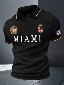 Men's Polo Shirt 2026 New Model, Fitted, American Flag Print, Breathable Short Sleeves, Geometric Pattern, Casual Sporty Style