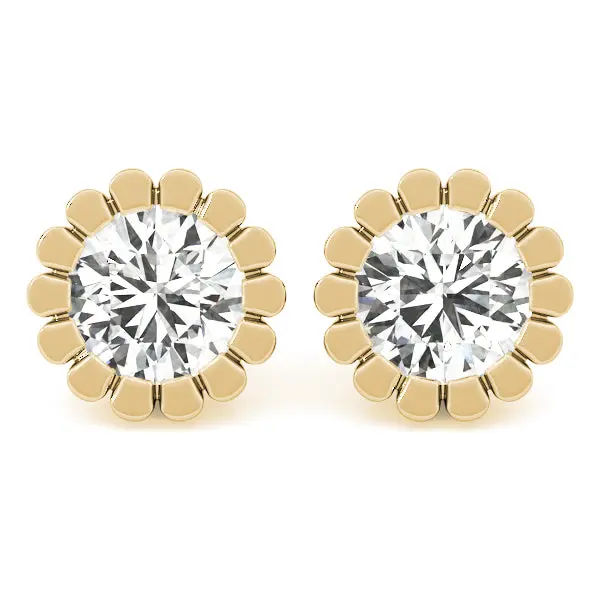 Round Flower Design Lab-Grown Diamond Stud Earrings