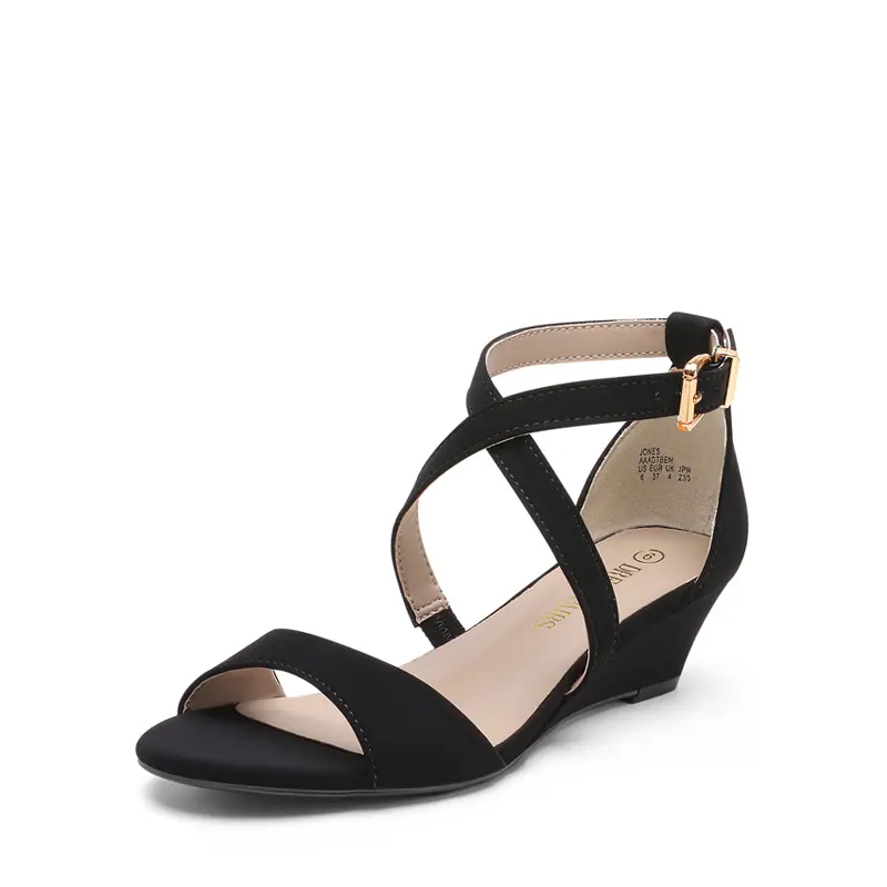 DREAM PAIRS Women's Open-Toe Low-Wedge Sandals - Buckle Ankle Strap, Cushioned Suede Footbed, Classic Stylish Summer Shoes, Comfortable Wedge Heels for Women