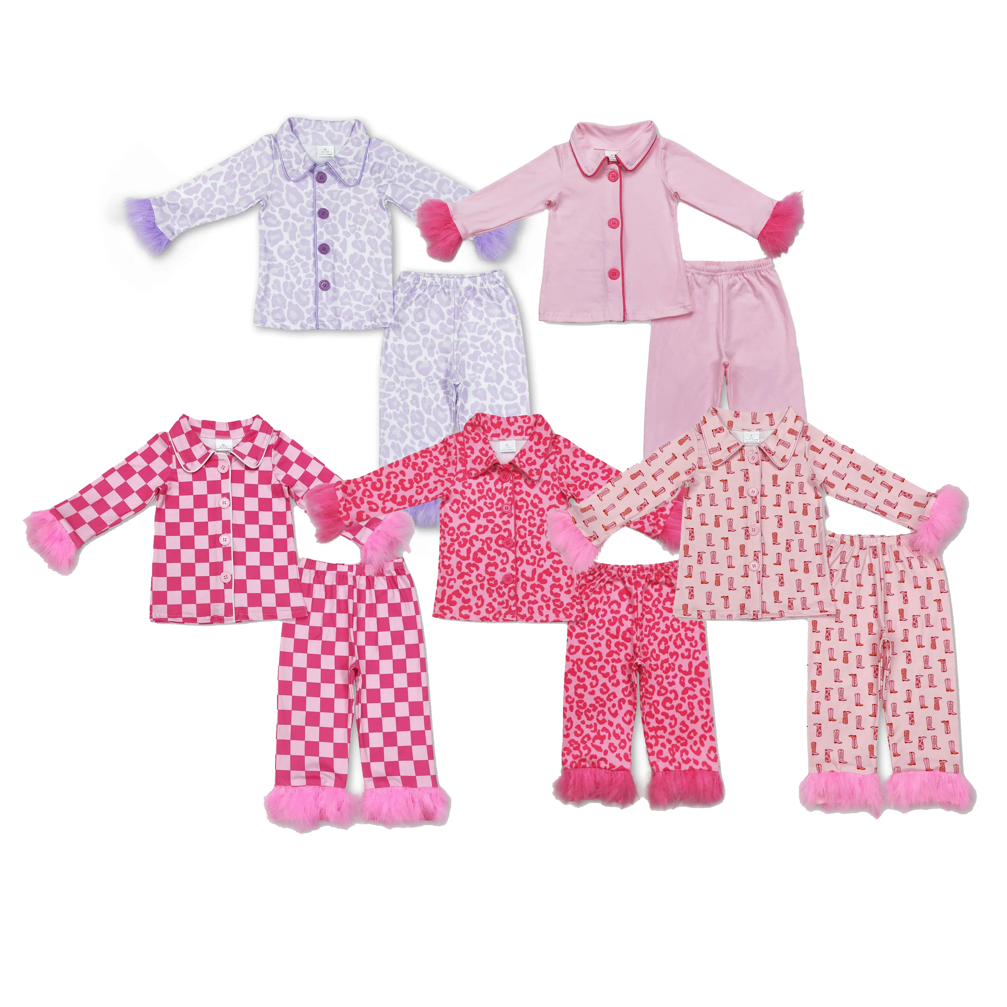 Girls' Long-Sleeve Feather Pajama Sets, Cute Pajama Sets for Kids' Sleepwear