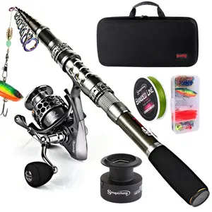 Sougayilang Telescopic Fishing Rod With 13+1BB Spinning Fishing Reel Accessories Line Rod Bag Lures Combos Set for Travel Rocsk Fishing Gear
