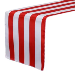 14 x 108 inch Satin Table Runner Red and White Striped