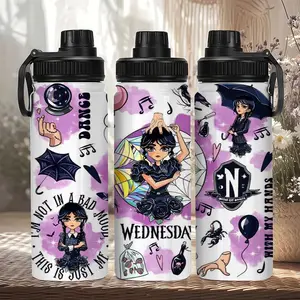 1pc 20oz Stainless Steel Insulated Mug with Lid, Wednesday Addams Cartoon Style, Gothic Dark Fantasy Atmosphere, Gym Travel Outdoor Use