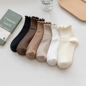 Womens Ankle Socks Ruffle Cotton Cute Frilly Trim Breathable Ankle Ruffled Socks 6 Pack,Casual Comfortable Stretch Breathable Fabric Socks for Daily Wear women soft comfy with sandals crew