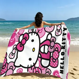 Hello Kitty Bow Beach Towel, Quick-Dry Absorbent Bath Sheet, Reusable Ultra-Fiber, Pool Party, Beach Vacation, Summer Outdoor Use