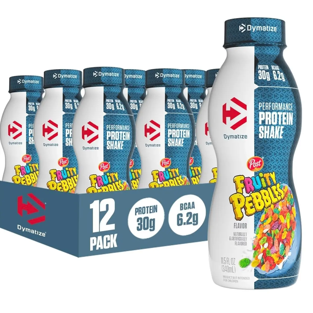 Dymatize Performance Protein Shake, Fruity Pebbles, 30g Protein, 6.2g BCAA for Muscle Recovery, No Added Sugar, Low Fat, 24 Vitamins and Minerals, Gluten-Free, Ready to Drink, On-the-Go Snack, 11.5fl oz, 12 pack