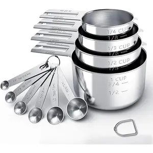 10-Piece Measuring Cups & Spoons Set | 18/8 Stainless Steel Stackable Design | Viral Kitchen Gadgets Kitchen Accessories Kitchen Supplies  for Baking Cooking Coffee Prep