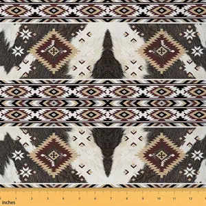 Feelyou Cowhide Aztec Waterproof Microfiber Fabric - Southwestern Style Upholstery Textile By The Yd, Available in 1/2/10 Yd Sizes, Boho Exotic Cow Fur Print