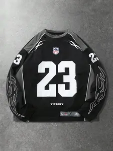 tiktokshopspringglowup Y2K Flame 23 Jersey Long Sleeve Shirt, Vintage Streetwear Oversized Sports Top, Retro 90s Grunge Blokecore Tee, Casual Hip Hop Graphic Jersey for Men/Women, Street Style 2000s Aesthetic, Sports Jersey Shirts