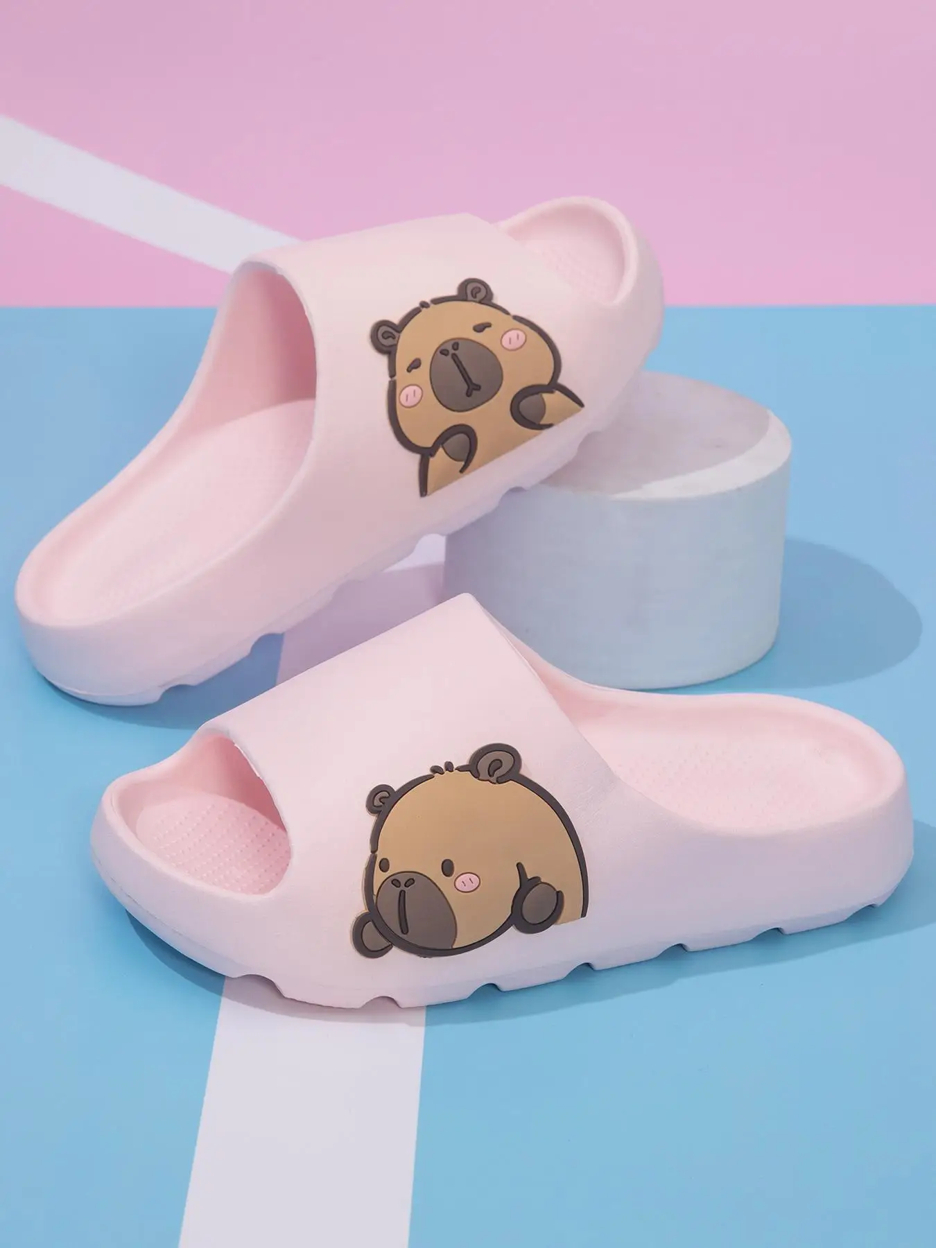 Cartoon Bear Pattern Summer Beach Slippers, Casual Soft Comfortable Home Bathroom Slippers, Non-slip Slippers for Indoor & Outdoor Wear