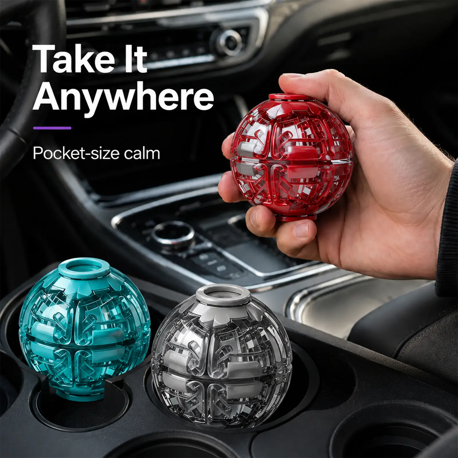 3D Press Spinning Hollow Sphere Fidget Toy - Unisex Dual Play Press & Spin Hand Finger Spinner, Portable Sensory Stress Reliever for Anxiety Relief (Kids & Adults)