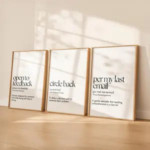 Funny Office Wall Art Set of 3 | Minimalist Dictionary Prints | Secret Santa Gift for Coworker | Modern Work Decor | Black White Work Art